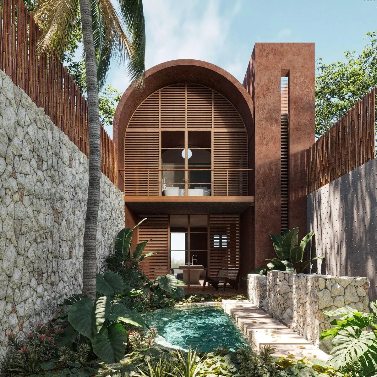 Render of Casita Canzul with barrel vault and plunge pool